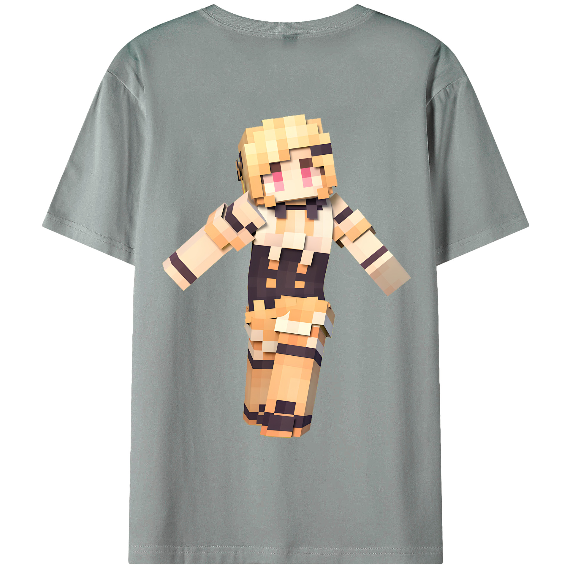 （画像用） マインクラフト ブロックの世界 Minecraft MC Block world 綿100％ メンズ半袖Tシャツ（バックプリント） 通気性